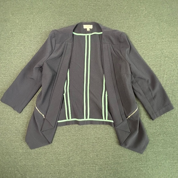 Umgee Waterfall Navy Open Blazer with Zipper and Turquoise Details Size M - Picture 5 of 10